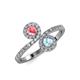 4 - Kevia Pink Tourmaline and Aquamarine with Side Diamonds Bypass Ring 