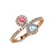 4 - Kevia Pink Tourmaline and Aquamarine with Side Diamonds Bypass Ring 