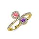 4 - Kevia Pink Tourmaline and Amethyst with Side Diamonds Bypass Ring 