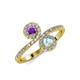 4 - Kevia Amethyst and Aquamarine with Side Diamonds Bypass Ring 