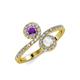 4 - Kevia Amethyst and White Sapphire with Side Diamonds Bypass Ring 