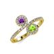4 - Kevia Amethyst and Peridot with Side Diamonds Bypass Ring 