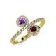 4 - Kevia Amethyst and Red Garnet with Side Diamonds Bypass Ring 