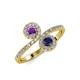 4 - Kevia Amethyst and Blue Sapphire with Side Diamonds Bypass Ring 