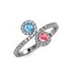 4 - Kevia Blue Topaz and Pink Tourmaline with Side Diamonds Bypass Ring 