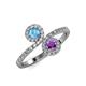 4 - Kevia Blue Topaz and Amethyst with Side Diamonds Bypass Ring 
