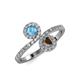 4 - Kevia Blue Topaz and Smoky Quartz with Side Diamonds Bypass Ring 
