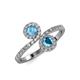 4 - Kevia Blue Topaz and London Blue Topaz with Side Diamonds Bypass Ring 