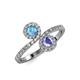 4 - Kevia Blue Topaz and Tanzanite with Side Diamonds Bypass Ring 