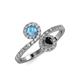 4 - Kevia Blue Topaz and Black Diamond with Side Diamonds Bypass Ring 