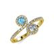 4 - Kevia Blue Topaz and Diamond with Side Diamonds Bypass Ring 