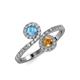 4 - Kevia Blue Topaz and Citrine with Side Diamonds Bypass Ring 