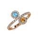 4 - Kevia Blue Topaz and Citrine with Side Diamonds Bypass Ring 