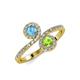 4 - Kevia Blue Topaz and Peridot with Side Diamonds Bypass Ring 