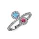 4 - Kevia Blue Topaz and Rhodolite Garnet with Side Diamonds Bypass Ring 