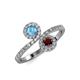 4 - Kevia Blue Topaz and Red Garnet with Side Diamonds Bypass Ring 