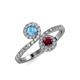 4 - Kevia Blue Topaz and Ruby with Side Diamonds Bypass Ring 