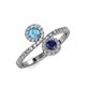 4 - Kevia Blue Topaz and Blue Sapphire with Side Diamonds Bypass Ring 