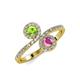 4 - Kevia Peridot and Pink Sapphire with Side Diamonds Bypass Ring 