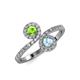 4 - Kevia Peridot and Aquamarine with Side Diamonds Bypass Ring 