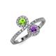 4 - Kevia Peridot and Amethyst with Side Diamonds Bypass Ring 