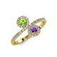 4 - Kevia Peridot and Amethyst with Side Diamonds Bypass Ring 