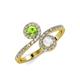 4 - Kevia Peridot and White Sapphire with Side Diamonds Bypass Ring 