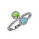 4 - Kevia Peridot and Blue Topaz with Side Diamonds Bypass Ring 