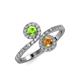 4 - Kevia Peridot and Citrine with Side Diamonds Bypass Ring 