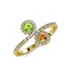 4 - Kevia Peridot and Citrine with Side Diamonds Bypass Ring 