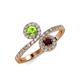 4 - Kevia Peridot and Red Garnet with Side Diamonds Bypass Ring 