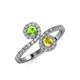4 - Kevia Peridot and Yellow Sapphire with Side Diamonds Bypass Ring 