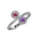 4 - Kevia Rhodolite Garnet and Amethyst with Side Diamonds Bypass Ring 