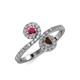 4 - Kevia Rhodolite Garnet and Smoky Quartz with Side Diamonds Bypass Ring 