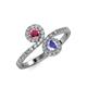4 - Kevia Rhodolite Garnet and Tanzanite with Side Diamonds Bypass Ring 