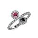 4 - Kevia Rhodolite Garnet and Black Diamond with Side Diamonds Bypass Ring 