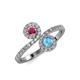 4 - Kevia Rhodolite Garnet and Blue Topaz with Side Diamonds Bypass Ring 