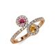 4 - Kevia Rhodolite Garnet and Citrine with Side Diamonds Bypass Ring 