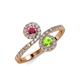 4 - Kevia Rhodolite Garnet and Peridot with Side Diamonds Bypass Ring 