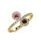 4 - Kevia Rhodolite and Red Garnet with Side Diamonds Bypass Ring 