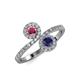 4 - Kevia Rhodolite Garnet and Blue Sapphire with Side Diamonds Bypass Ring 