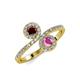 4 - Kevia Red Garnet and Pink Sapphire with Side Diamonds Bypass Ring 