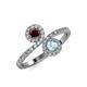 4 - Kevia Red Garnet and Aquamarine with Side Diamonds Bypass Ring 
