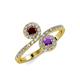 4 - Kevia Red Garnet and Amethyst with Side Diamonds Bypass Ring 