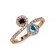 4 - Kevia Red Garnet and London Blue Topaz with Side Diamonds Bypass Ring 