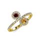 4 - Kevia Red Garnet and Citrine with Side Diamonds Bypass Ring 
