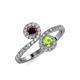 4 - Kevia Red Garnet and Peridot with Side Diamonds Bypass Ring 