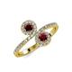 4 - Kevia Red Garnet and Ruby with Side Diamonds Bypass Ring 