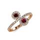 4 - Kevia Red Garnet and Ruby with Side Diamonds Bypass Ring 