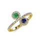 4 - Kevia Emerald and Blue Sapphire with Side Diamonds Bypass Ring 